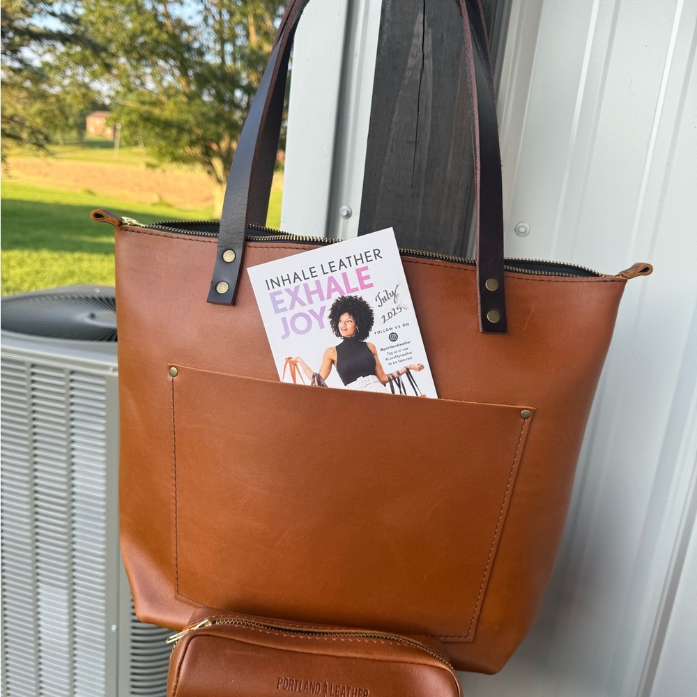 “Honey” Portland Leather large zip tote and ballpark bundle.